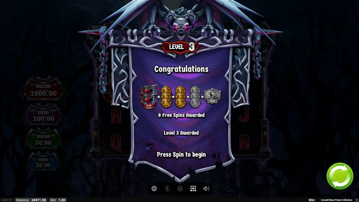 Tampilan visual pemburu monster dalam slot Cursed Moon Power Collection
