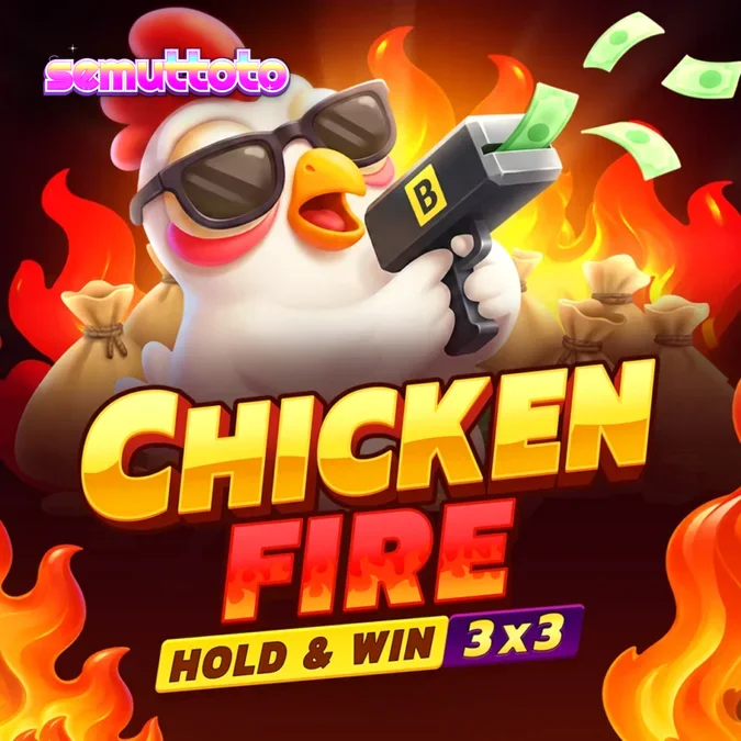 Tampilan grid 3x3 pada slot Chicken Fire dengan simbol koin dan ayam